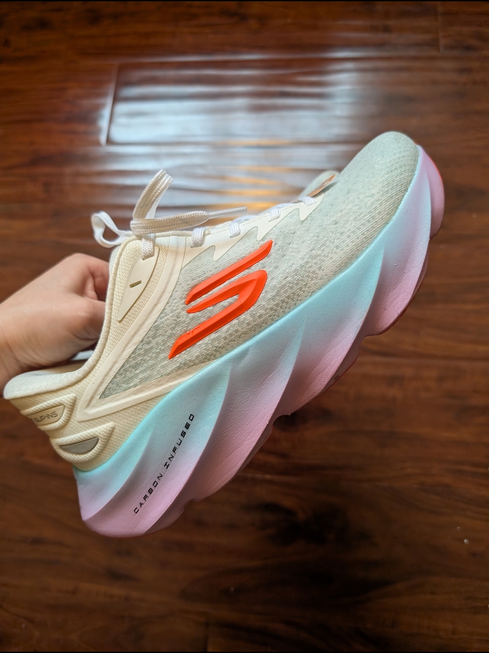 Skechers Aero Burst Slip-Ins Running Sneakers with Pink and Blue Gradient Sole